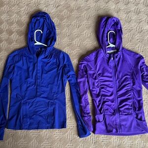 Athleta XS Blue (1/4 zip) and Purple (full zip) Hooded tops/jackets